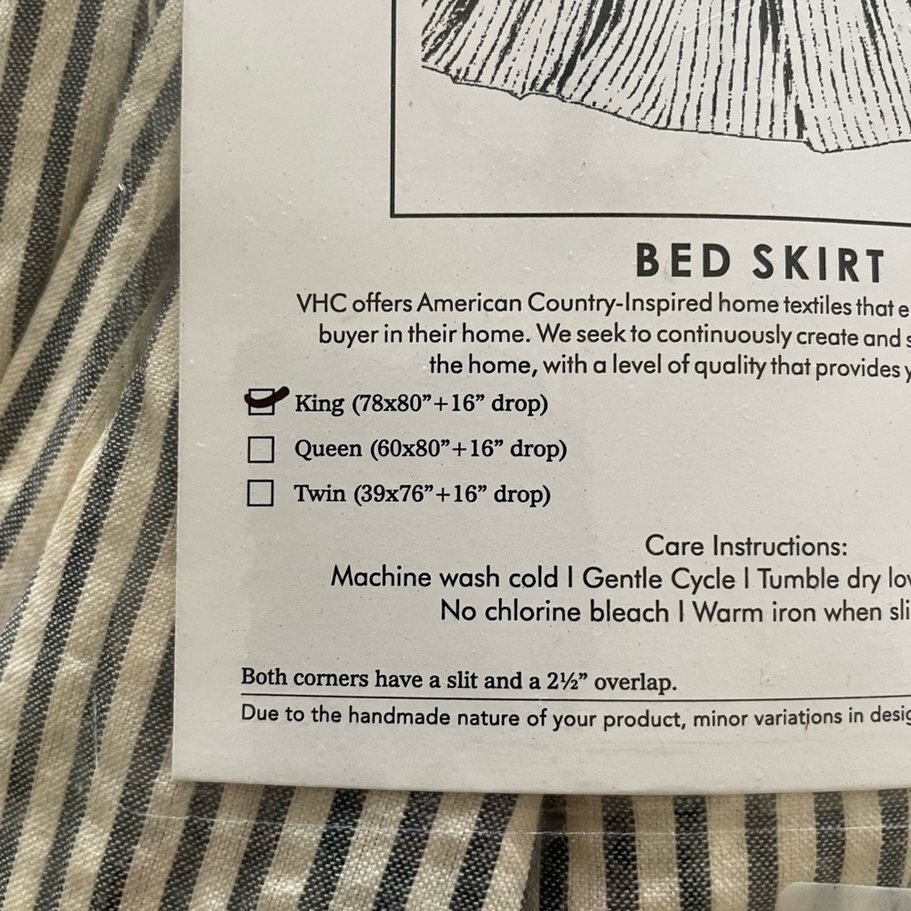 NWT Hatteras Seersucker Blue Tailored King Bed Skirt Ticking Stripe VHC Brands - Picture 6 of 6